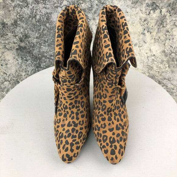 Colin Stuart Women's 8B Leopard Print Suede Bow Slouch Folded Shaft Booties - Picture 7 of 12